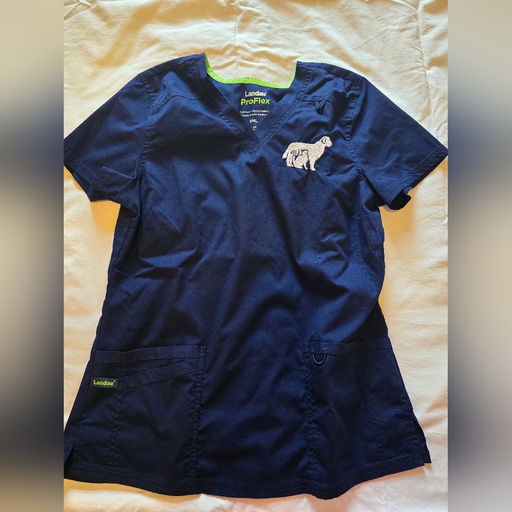 Landau Navy Blue Scrub Top